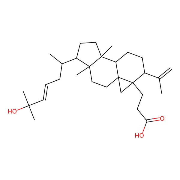 2D Structure of 3-[5-(6-Hydroxy-6-methylhept-4-en-2-yl)-4,8-dimethyl-12-prop-1-en-2-yl-13-tetracyclo[7.5.0.01,13.04,8]tetradecanyl]propanoic acid
