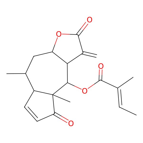 2D Structure of [(3aS,5R,5aR,8aR,9S,9aR)-5,8a-dimethyl-1-methylidene-2,8-dioxo-3a,4,5,5a,9,9a-hexahydroazuleno[6,5-b]furan-9-yl] (E)-2-methylbut-2-enoate