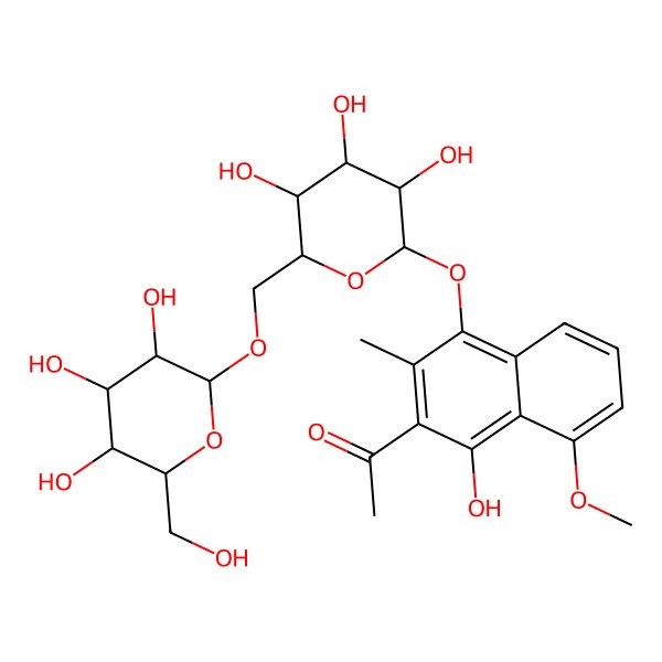 2D Structure of 1-[1-Hydroxy-8-methoxy-3-methyl-4-[3,4,5-trihydroxy-6-[[3,4,5-trihydroxy-6-(hydroxymethyl)oxan-2-yl]oxymethyl]oxan-2-yl]oxynaphthalen-2-yl]ethanone