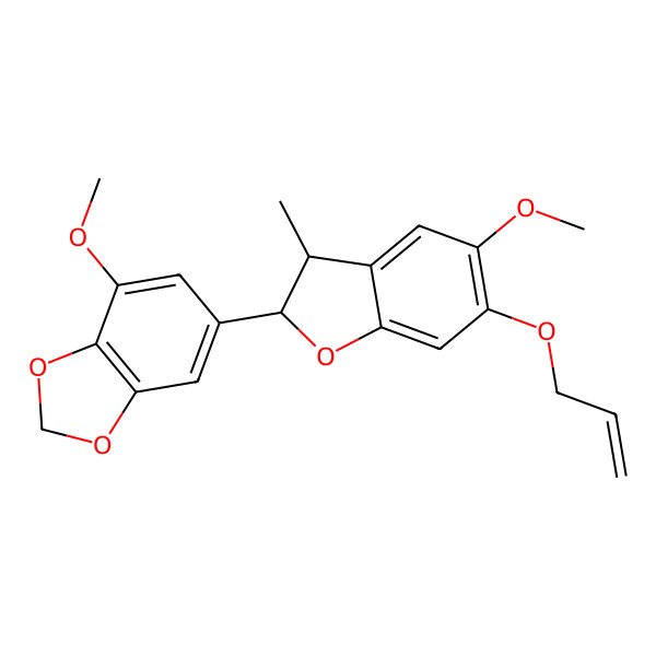 2D Structure of 4-methoxy-6-[(2S,3S)-5-methoxy-3-methyl-6-prop-2-enoxy-2,3-dihydro-1-benzofuran-2-yl]-1,3-benzodioxole