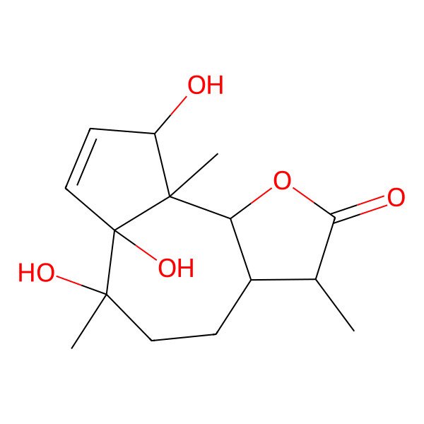 2D Structure of (3S,3aS,6R,6aS,9S,9aS,9bR)-6,6a,9-trihydroxy-3,6,9a-trimethyl-3,3a,4,5,9,9b-hexahydroazuleno[4,5-b]furan-2-one