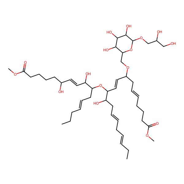 2D Structure of Methyl 11-(8,11-dihydroxy-16-methoxy-16-oxohexadeca-4,9-dien-7-yl)oxy-8-[[6-(2,3-dihydroxypropoxy)-3,4,5-trihydroxyoxan-2-yl]methoxy]-12-hydroxyicosa-5,9,14,17-tetraenoate