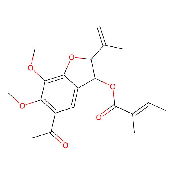 2D Structure of [(2R,3R)-5-acetyl-6,7-dimethoxy-2-prop-1-en-2-yl-2,3-dihydro-1-benzofuran-3-yl] (Z)-2-methylbut-2-enoate