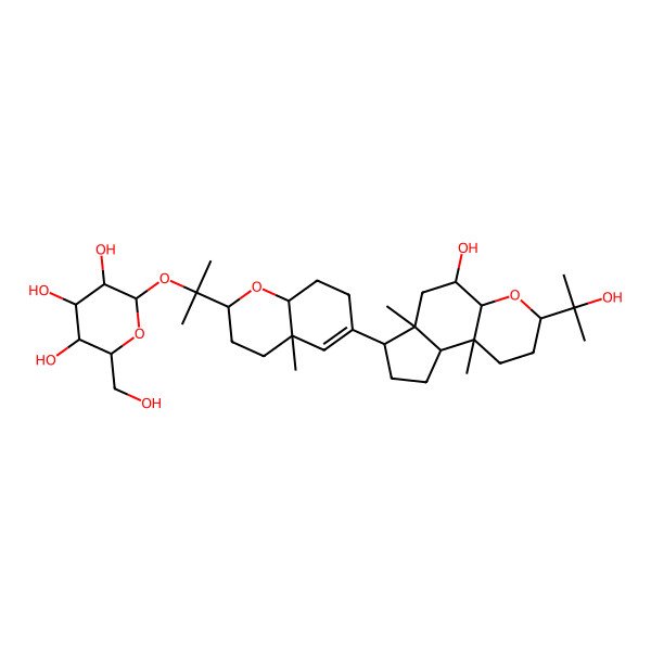 2D Structure of 2-[2-[6-[5-Hydroxy-3-(2-hydroxypropan-2-yl)-6a,9b-dimethyl-1,2,3,4a,5,6,7,8,9,9a-decahydrocyclopenta[f]chromen-7-yl]-4a-methyl-2,3,4,7,8,8a-hexahydrochromen-2-yl]propan-2-yloxy]-6-(hydroxymethyl)oxane-3,4,5-triol