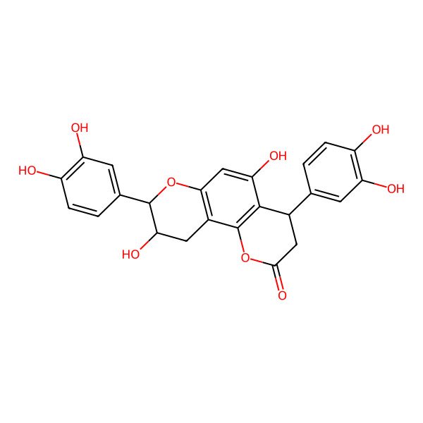 2D Structure of 4,8-bis(3,4-dihydroxyphenyl)-5,9-dihydroxy-4,8,9,10-tetrahydro-3H-pyrano[2,3-h]chromen-2-one