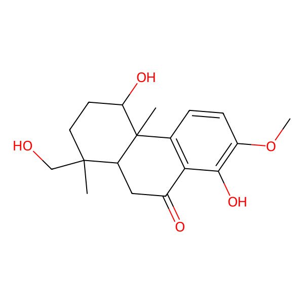 2D Structure of 4,8-dihydroxy-1-(hydroxymethyl)-7-methoxy-1,4a-dimethyl-3,4,10,10a-tetrahydro-2H-phenanthren-9-one 2D Structure of 4,8-dihydroxy-1-(hydroxymethyl)-7-methoxy-1,4a-dimethyl-3,4,10,10a-tetrahydro-2H-phenanthren-9-one