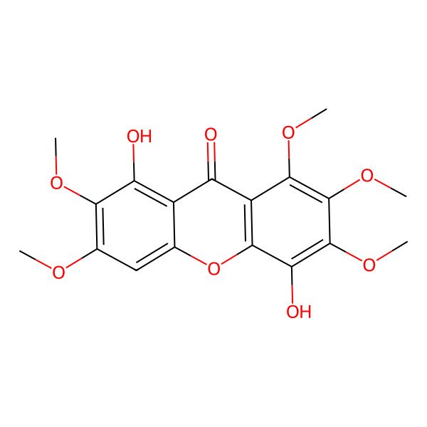 2D Structure of 4,8-Dihydroxy-1,2,3,6,7-pentamethoxyxanthen-9-one