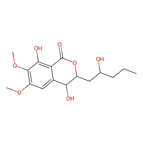 2D Structure of 4,8-Dihydroxy-3-(2-hydroxypentyl)-6,7-dimethoxy-3,4-dihydroisochromen-1-one