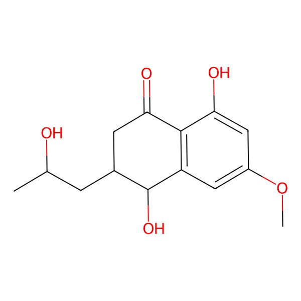 2D Structure of 4,8-dihydroxy-3-(2-hydroxypropyl)-6-methoxy-3,4-dihydro-2H-naphthalen-1-one