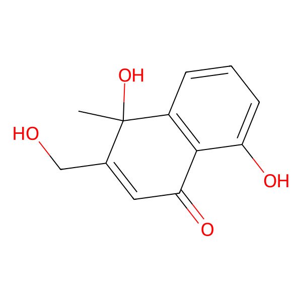 2D Structure of 4,8-Dihydroxy-3-hydroxymethyl-4xi-methyl-1,4-dihydronaphthalene-1-one