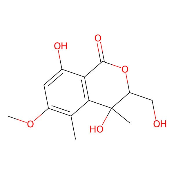 2D Structure of 4,8-dihydroxy-3-(hydroxymethyl)-6-methoxy-4,5-dimethyl-3H-isochromen-1-one