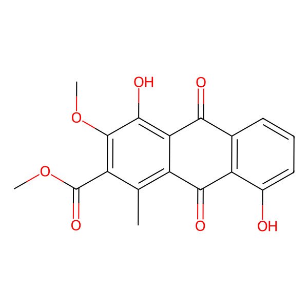 2D Structure of 4,8-Dihydroxy-3-methoxy-1-methyl-anthraquinone-2-carboxylic acid methyl ester