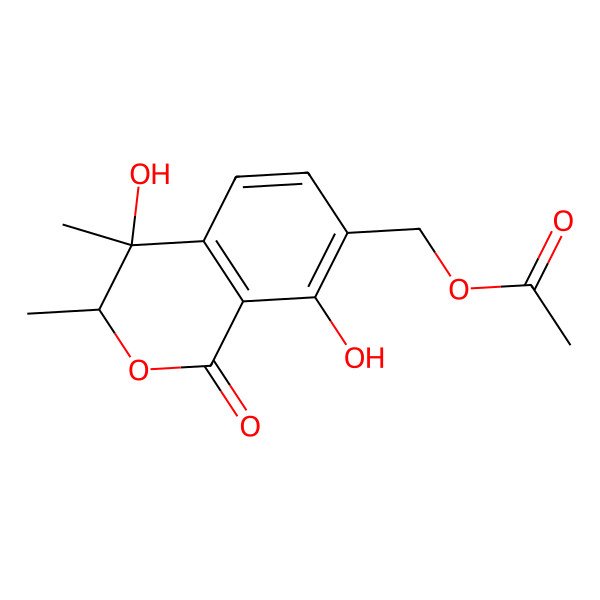 2D Structure of (4,8-dihydroxy-3,4-dimethyl-1-oxo-3H-isochromen-7-yl)methyl acetate