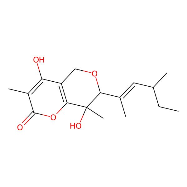 2D Structure of 4,8-Dihydroxy-3,8-dimethyl-7-(4-methylhex-2-en-2-yl)-5,7-dihydropyrano[4,3-b]pyran-2-one