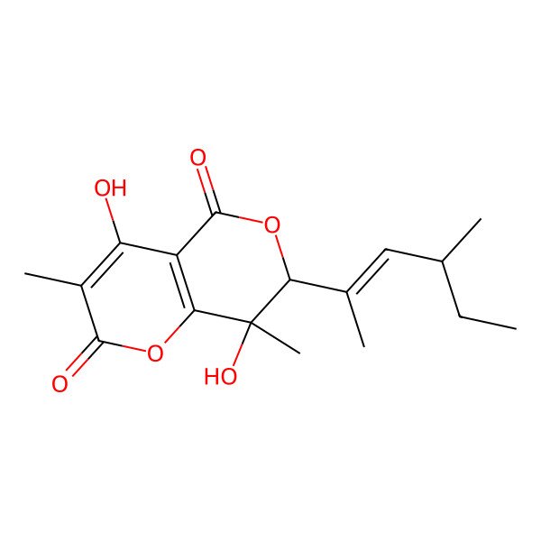 2D Structure of 4,8-dihydroxy-3,8-dimethyl-7-(4-methylhex-2-en-2-yl)-7H-pyrano[4,3-b]pyran-2,5-dione