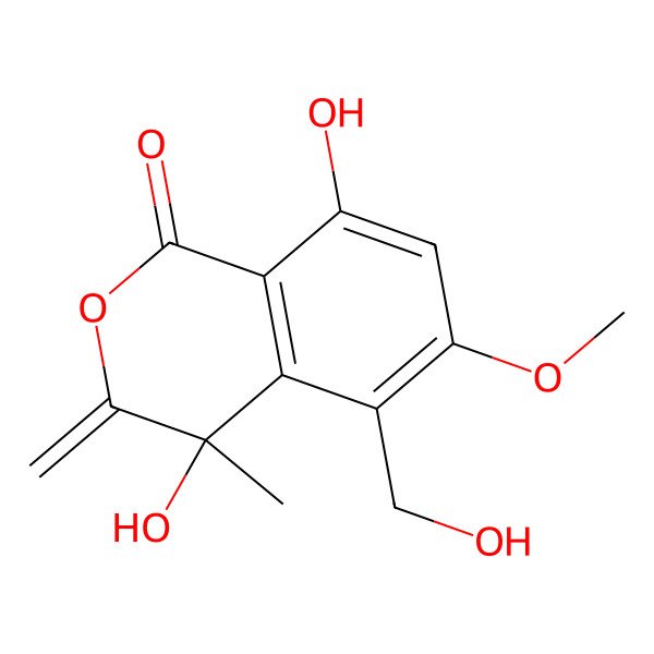 2D Structure of 4,8-Dihydroxy-5-(hydroxymethyl)-6-methoxy-4-methyl-3-methylideneisochromen-1-one