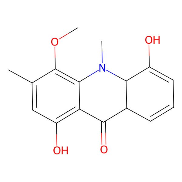 2D Structure of 4,8-Dihydroxy-5-methoxy-6,10-dimethyl-4a,9a-dihydroacridin-9-one