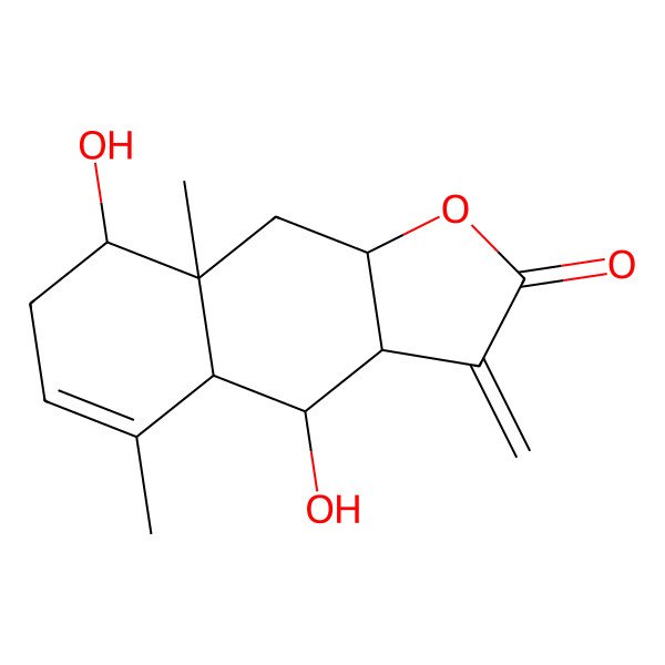 2D Structure of 4,8-dihydroxy-5,8a-dimethyl-3-methylidene-4,4a,7,8,9,9a-hexahydro-3aH-benzo[f][1]benzofuran-2-one