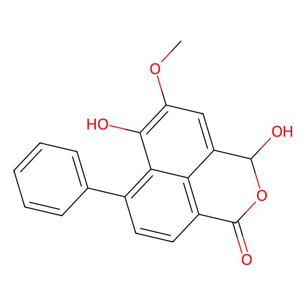 2D Structure of 4,8-Dihydroxy-7-methoxy-10-phenyl-3-oxatricyclo[7.3.1.05,13]trideca-1(13),5,7,9,11-pentaen-2-one