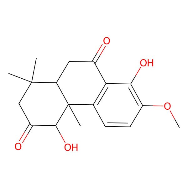 2D Structure of 4,8-Dihydroxy-7-methoxy-1,1,4a-trimethyl-2,4,10,10a-tetrahydrophenanthrene-3,9-dione 2D Structure of 4,8-Dihydroxy-7-methoxy-1,1,4a-trimethyl-2,4,10,10a-tetrahydrophenanthrene-3,9-dione