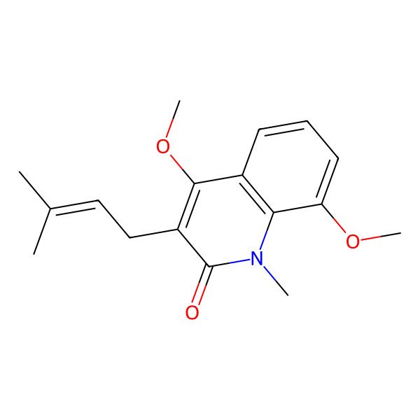 2D Structure of 4,8-Dimethoxy-1-methyl-3-(3-methylbut-2-en-1-yl)quinolin-2(1H)-one
