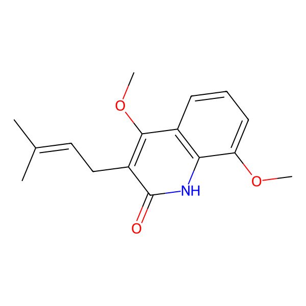 2D Structure of 4,8-dimethoxy-3-(3-methylbut-2-enyl)-1H-quinolin-2-one