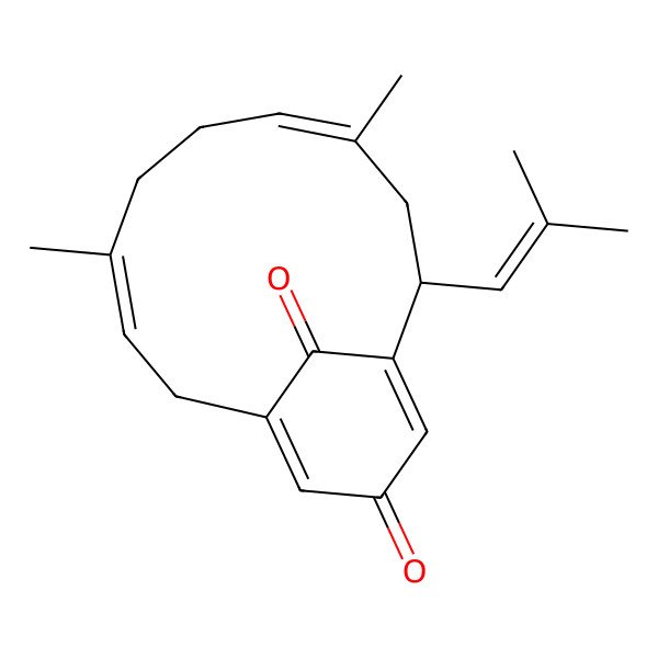 2D Structure of 4,8-Dimethyl-10-(2-methylprop-1-enyl)bicyclo[9.3.1]pentadeca-1(14),3,7,11-tetraene-13,15-dione