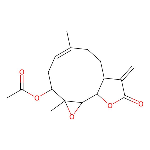 2D Structure of (4,8-Dimethyl-12-methylidene-13-oxo-3,14-dioxatricyclo[9.3.0.02,4]tetradec-7-en-5-yl) acetate