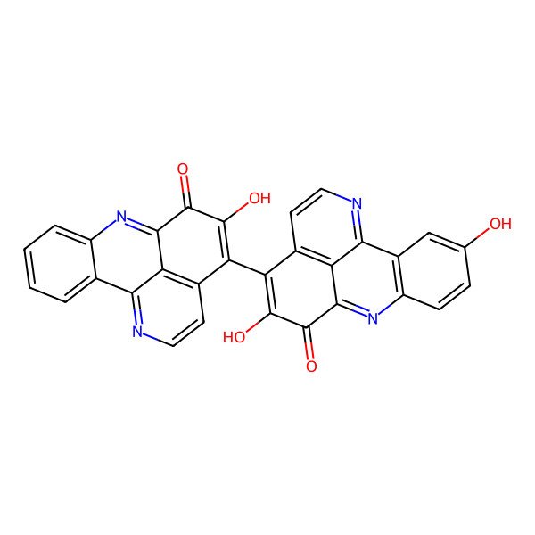 2D Structure of 4,11-Dihydroxy-12-(11-hydroxy-10-oxo-8,16-diazatetracyclo[7.7.1.02,7.013,17]heptadeca-1(16),2,4,6,8,11,13(17),14-octaen-12-yl)-8,16-diazatetracyclo[7.7.1.02,7.013,17]heptadeca-1(16),2(7),3,5,8,11,13(17),14-octaen-10-one