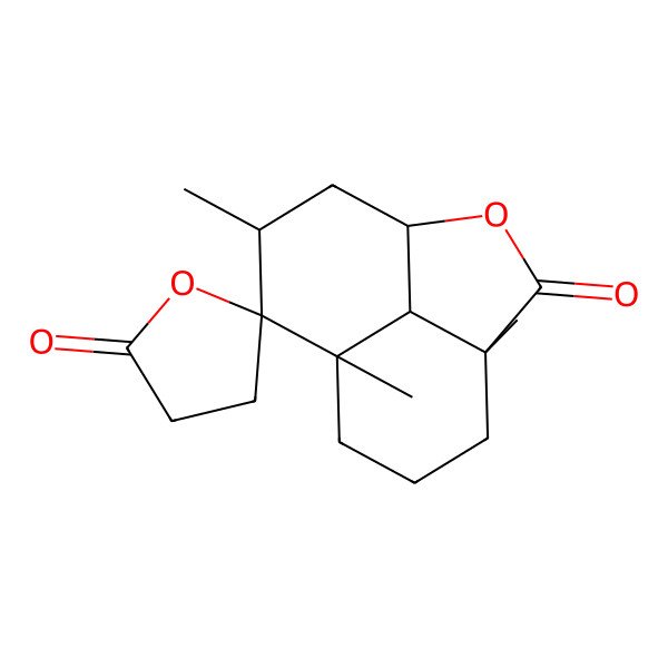 2D Structure of 4,8,10-Trimethylspiro[2-oxatricyclo[6.3.1.04,12]dodecane-9,5'-oxolane]-2',3-dione