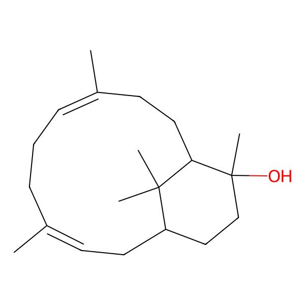 2D Structure of 4,8,12,15,15-Pentamethylbicyclo[9.3.1]pentadeca-3,7-dien-12-ol