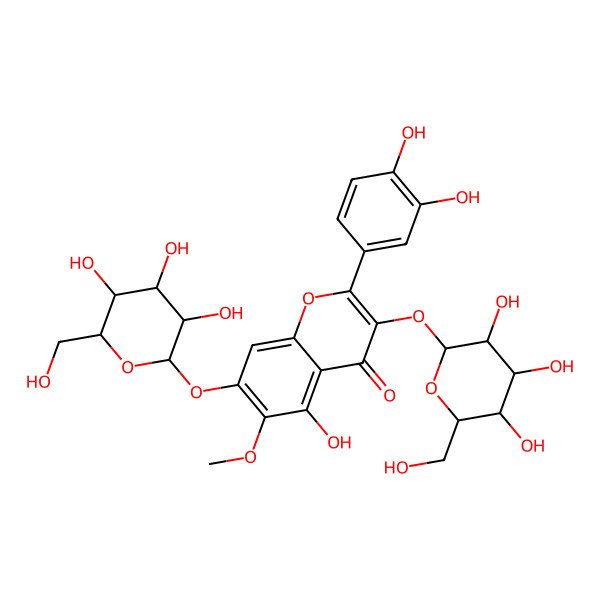 2D Structure of 2-(3,4-dihydroxyphenyl)-5-hydroxy-6-methoxy-3,7-bis[[(2S,3R,4S,5S,6R)-3,4,5-trihydroxy-6-(hydroxymethyl)oxan-2-yl]oxy]chromen-4-one