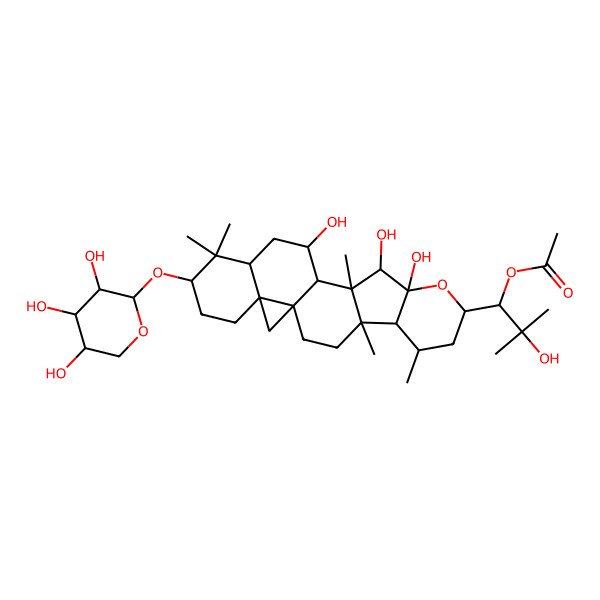 2D Structure of [2-Hydroxy-2-methyl-1-[10,11,14-trihydroxy-4,6,12,17,17-pentamethyl-18-(3,4,5-trihydroxyoxan-2-yl)oxy-9-oxahexacyclo[11.9.0.01,21.04,12.05,10.016,21]docosan-8-yl]propyl] acetate