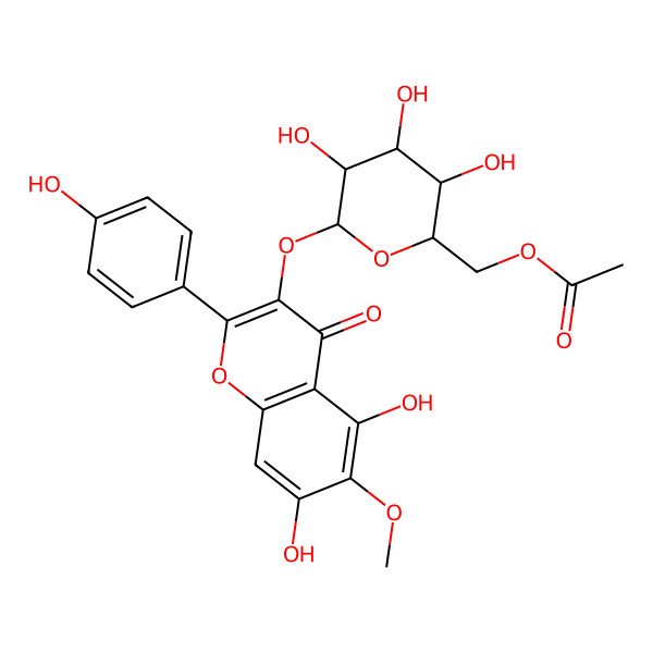 2D Structure of [(2R,3S,4S,5R,6S)-6-[5,7-dihydroxy-2-(4-hydroxyphenyl)-6-methoxy-4-oxochromen-3-yl]oxy-3,4,5-trihydroxyoxan-2-yl]methyl acetate