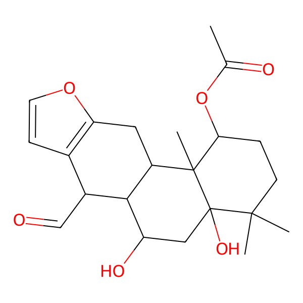 2D Structure of [(1S,4aR,6S,6aS,7S,11aS,11bS)-7-formyl-4a,6-dihydroxy-4,4,11b-trimethyl-2,3,5,6,6a,7,11,11a-octahydro-1H-naphtho[2,1-f][1]benzofuran-1-yl] acetate