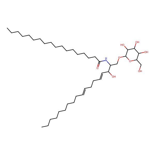 2D Structure of N-[(2S,3R,4E,8E)-3-hydroxy-1-[(2R,3R,4S,5S,6R)-3,4,5-trihydroxy-6-(hydroxymethyl)oxan-2-yl]oxyoctadeca-4,8-dien-2-yl]octadecanamide