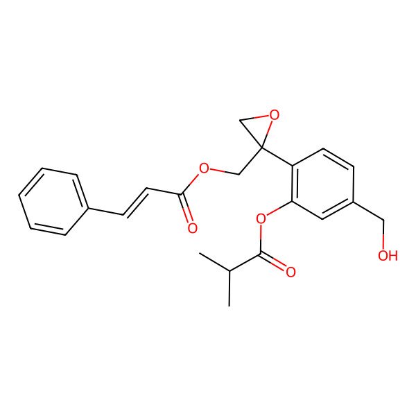 2D Structure of [5-(hydroxymethyl)-2-[(2S)-2-[[(E)-3-phenylprop-2-enoyl]oxymethyl]oxiran-2-yl]phenyl] 2-methylpropanoate