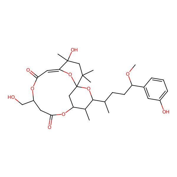 2D Structure of (1S,3R,4S,9R,12Z,14S)-14-hydroxy-9-(hydroxymethyl)-3-[(2R,5S)-5-(3-hydroxyphenyl)-5-methoxypentan-2-yl]-4,14,16,16-tetramethyl-2,6,10,17-tetraoxatricyclo[11.3.1.11,5]octadec-12-ene-7,11-dione