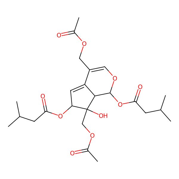 2D Structure of [4,7-bis(acetyloxymethyl)-7-hydroxy-1-(3-methylbutanoyloxy)-6,7a-dihydro-1H-cyclopenta[c]pyran-6-yl] 3-methylbutanoate
