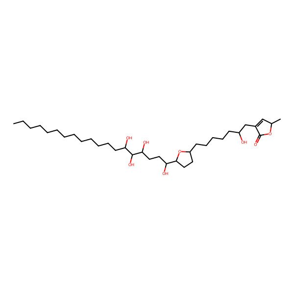 2D Structure of (2S)-4-[(2S)-2-hydroxy-7-[(2R,5S)-5-[(1R,4S,5R,6S)-1,4,5,6-tetrahydroxynonadecyl]oxolan-2-yl]heptyl]-2-methyl-2H-furan-5-one