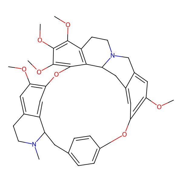 2D Structure of 9,19,20,21,25-Pentamethoxy-30-methyl-7,23-dioxa-15,30-diazaoctacyclo[22.6.2.23,6.18,12.111,15.114,18.027,31.022,33]heptatriaconta-3(37),4,6(36),8,10,12(35),18(33),19,21,24,26,31-dodecaene