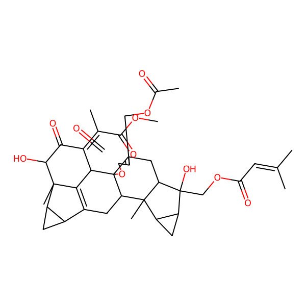 2D Structure of [(1R,2S,8R,9S,10S,12R,13S,14S,17S,19R,20S,21R,23Z)-5-(acetyloxymethyl)-9,21-dihydroxy-23-(1-methoxy-1-oxopropan-2-ylidene)-13,20-dimethyl-4,22-dioxo-3-oxaoctacyclo[14.7.1.02,6.02,14.08,13.010,12.017,19.020,24]tetracosa-5,16(24)-dien-9-yl]methyl 3-methylbut-2-enoate