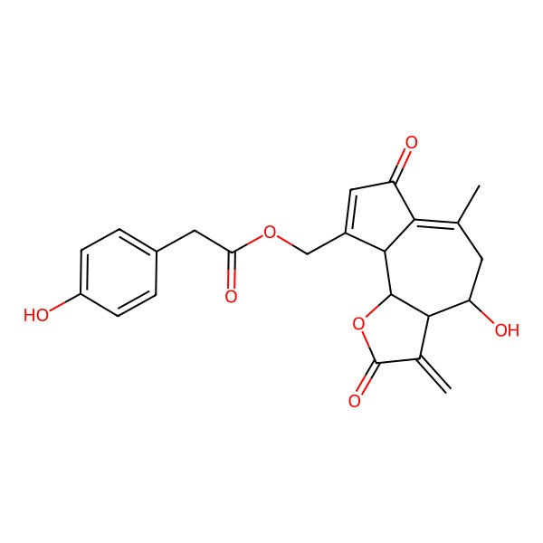 2D Structure of (4-hydroxy-6-methyl-3-methylidene-2,7-dioxo-4,5,9a,9b-tetrahydro-3aH-azuleno[8,7-b]furan-9-yl)methyl 2-(4-hydroxyphenyl)acetate