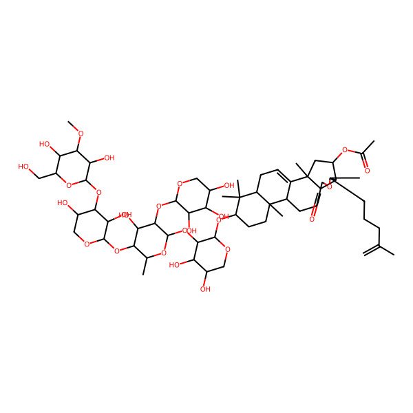 2D Structure of [(2S,4S,5R,6S,9S,12R,13R,16S,18R)-16-[(2S,3R,4S,5R)-3-[(2S,3R,4S,5S,6R)-5-[(2S,3R,4S,5R)-4-[(2S,3R,4S,5R,6R)-3,5-dihydroxy-6-(hydroxymethyl)-4-methoxyoxan-2-yl]oxy-3,5-dihydroxyoxan-2-yl]oxy-4-hydroxy-6-methyl-3-[(2S,3R,4S,5R)-3,4,5-trihydroxyoxan-2-yl]oxyoxan-2-yl]oxy-4,5-dihydroxyoxan-2-yl]oxy-2,6,13,17,17-pentamethyl-6-(4-methylpent-4-enyl)-8-oxo-7-oxapentacyclo[10.8.0.02,9.05,9.013,18]icos-1(20)-en-4-yl] acetate