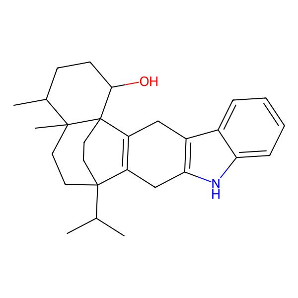 2D Structure of 18,19-Dimethyl-15-propan-2-yl-11-azahexacyclo[13.7.2.01,18.02,14.04,12.05,10]tetracosa-2(14),4(12),5,7,9-pentaen-22-ol