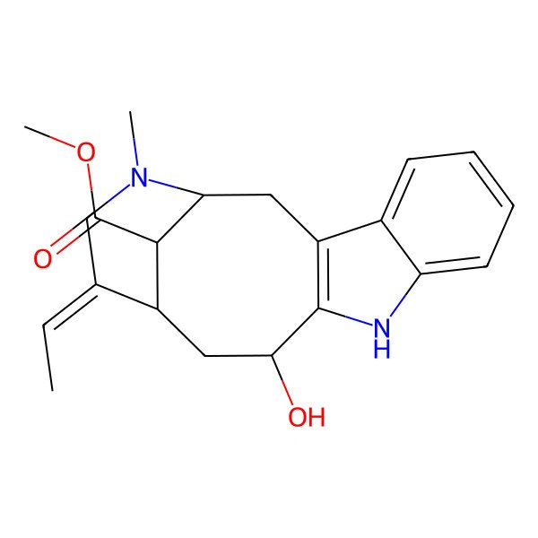 2D Structure of methyl (1S,12R,14S,15E,18S)-15-ethylidene-12-hydroxy-17-methyl-10,17-diazatetracyclo[12.3.1.03,11.04,9]octadeca-3(11),4,6,8-tetraene-18-carboxylate