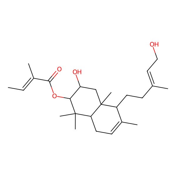 2D Structure of [(2S,3S,4aR,5R,8aS)-3-hydroxy-5-[(E)-5-hydroxy-3-methylpent-3-enyl]-1,1,4a,6-tetramethyl-2,3,4,5,8,8a-hexahydronaphthalen-2-yl] (Z)-2-methylbut-2-enoate