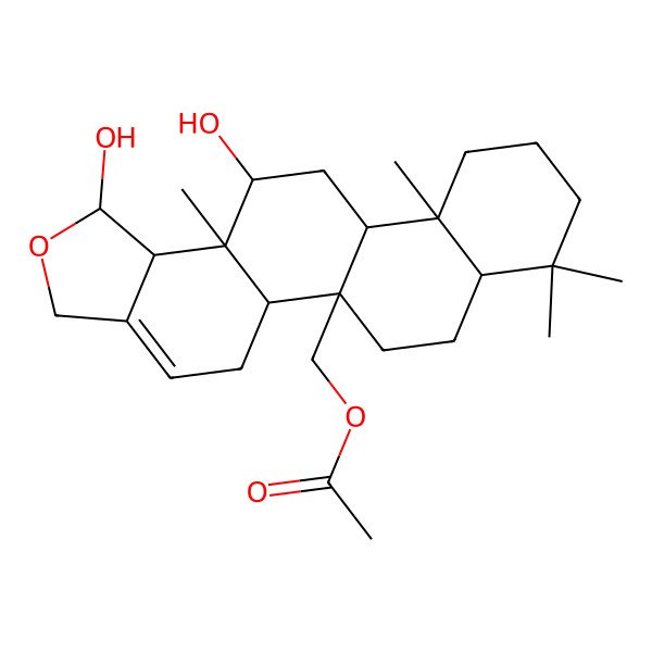 2D Structure of ((1R,5bS,11aS,13R,13aS,13bS)-1,13-dihydroxy-8,8,11a,13a-tetramethyl-1,3,5,5a,5b,6,7,7a,8,9,10,11,11a,11b,12,13,13a,13b-octadecahydrochryseno[2,1-c]furan-5b-yl)methyl acetate