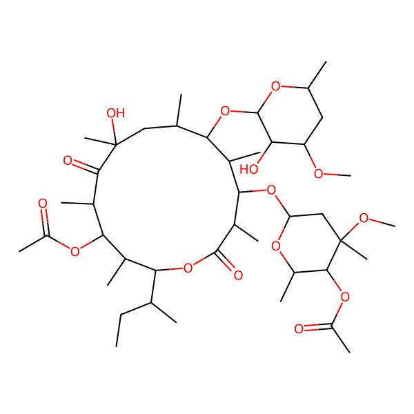 2D Structure of [(2R,3S,4S,5R,7S,9S,10S,11R,12S,13R)-12-(5-acetyloxy-4-methoxy-4,6-dimethyloxan-2-yl)oxy-2-[(2S)-butan-2-yl]-7-hydroxy-10-(3-hydroxy-4-methoxy-6-methyloxan-2-yl)oxy-3,5,7,9,11,13-hexamethyl-6,14-dioxo-oxacyclotetradec-4-yl] acetate