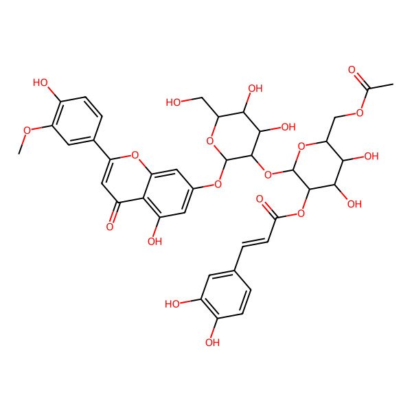 2D Structure of [6-(Acetyloxymethyl)-2-[4,5-dihydroxy-2-[5-hydroxy-2-(4-hydroxy-3-methoxyphenyl)-4-oxochromen-7-yl]oxy-6-(hydroxymethyl)oxan-3-yl]oxy-4,5-dihydroxyoxan-3-yl] 3-(3,4-dihydroxyphenyl)prop-2-enoate